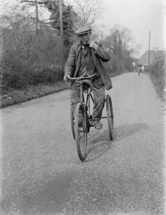 Framed Print : Mr Charles Johnson on a tricycle in Kingsdown, Kent. 1937