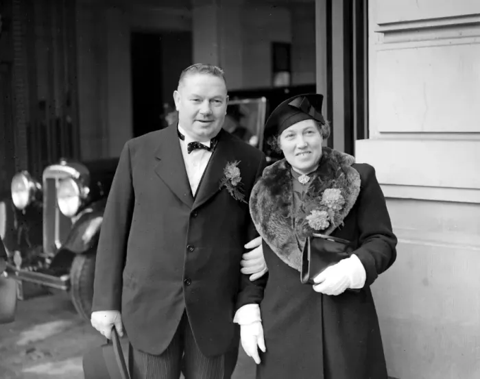 Framed Print : Mr George Hicks, M. P. and his housekeeper, Mrs Emma Ellen Ellis, after their wedding