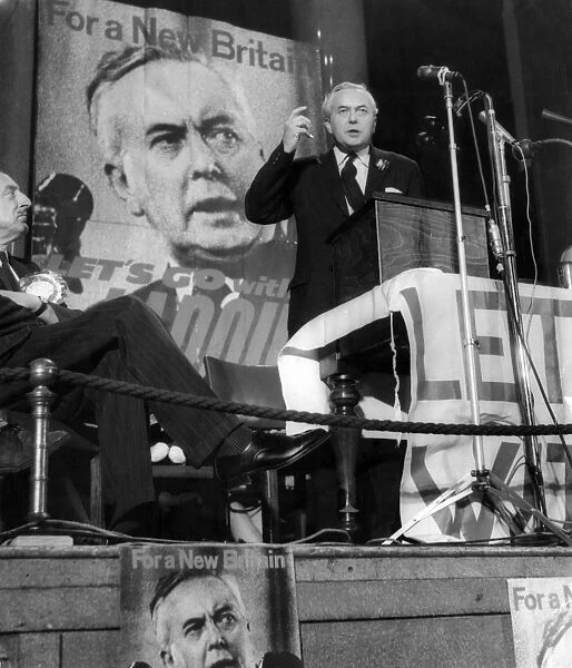 Mr Harold Wilson, leader of the Opposition addressing an eve of election rally at