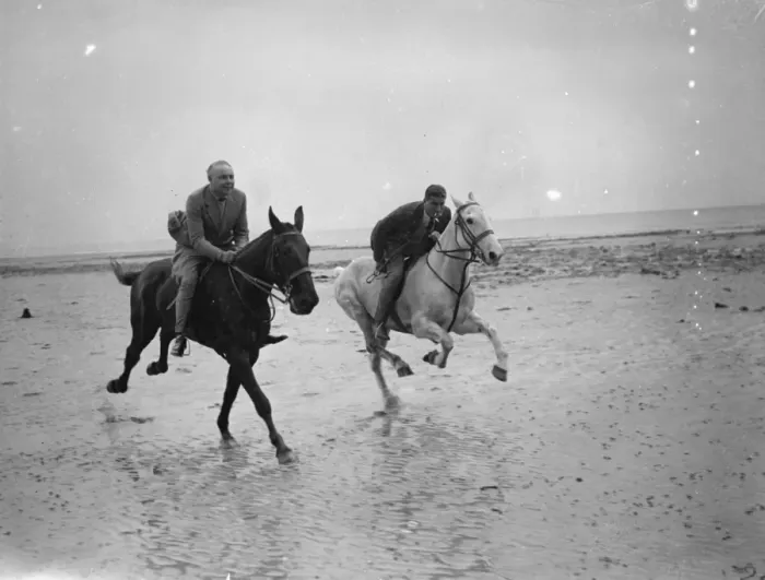 Framed Print : Mr Hore Belisha spends his holiday on horseback away from transport problems. Mr Framed Print : Mr Hore Belisha spends his holiday on horseback away from transport problems. Mr