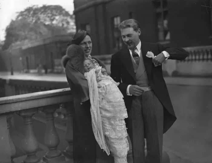 Framed Print : Mr and Mrs Patrick Brunner and their infant daughter after the latters christening Framed Print : Mr and Mrs Patrick Brunner and their infant daughter after the latters christening