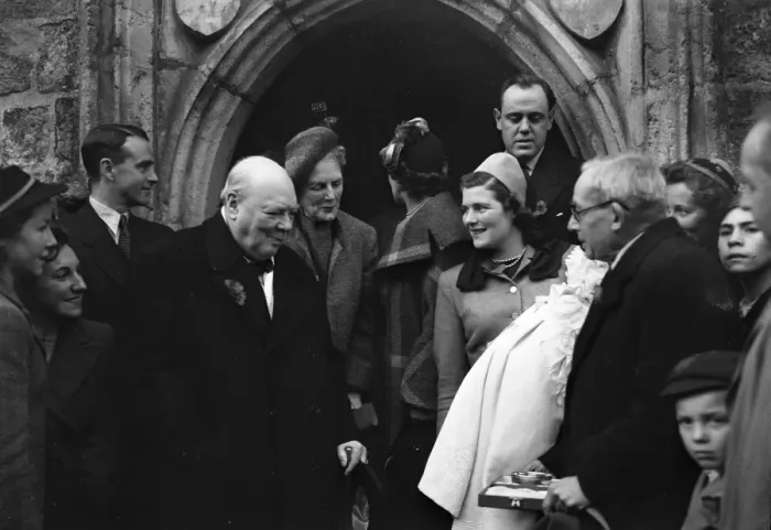 Framed Print : Mr and Mrs Winston Churchill at The Christening of Their Grandchild Mr and Mrs
