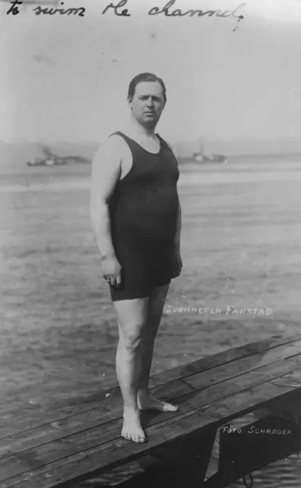 Framed Print : Mr Olav Farstad, who is attempting to swim the channel. 26 July 1926 Framed Print : Mr Olav Farstad, who is attempting to swim the channel. 26 July 1926