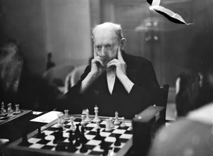 Framed Print : Mr T Gasson, chess player of 77, at Hastings Congress. 28 December 1934 Framed Print : Mr T Gasson, chess player of 77, at Hastings Congress. 28 December 1934