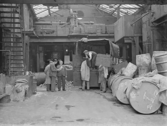 Framed Print : Mr W Arrowsmith, founder of WJ Curley and Sons, in the yard of his bone and tallow