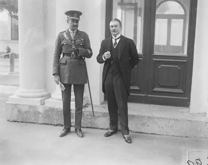 Framed Print : Mr W G Max Muller, CB, MVO, British Minister at Warsaw, ( on right ) photographed Framed Print : Mr W G Max Muller, CB, MVO, British Minister at Warsaw, ( on right ) photographed
