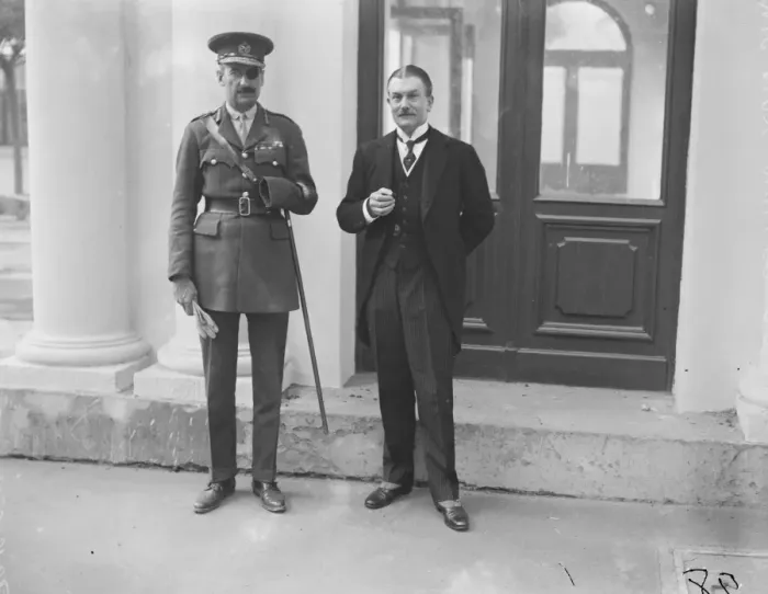 Framed Print : Mr W G Max Muller, CB, MVO, British Minister at Warsaw ( on right ), photographed Framed Print : Mr W G Max Muller, CB, MVO, British Minister at Warsaw ( on right ), photographed