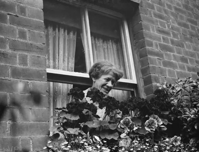 Framed Print : Mrs Annie Longhurst, window box prize winner at Crockenhill. 1938 Framed Print : Mrs Annie Longhurst, window box prize winner at Crockenhill. 1938