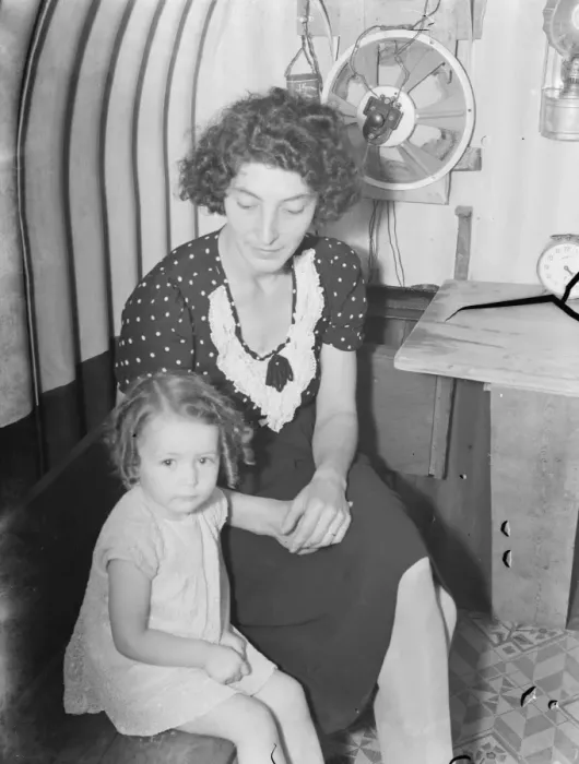 Framed Print : Mrs Ellis and Valerie Ellis sitting in an air raid shelter in Downham, Kent Framed Print : Mrs Ellis and Valerie Ellis sitting in an air raid shelter in Downham, Kent