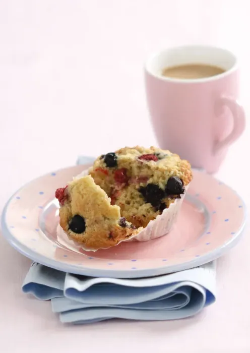 Framed Print : Muffin with raspberries and blackcurrants credit: Marie-Louise Avery  /  thePictureKitchen