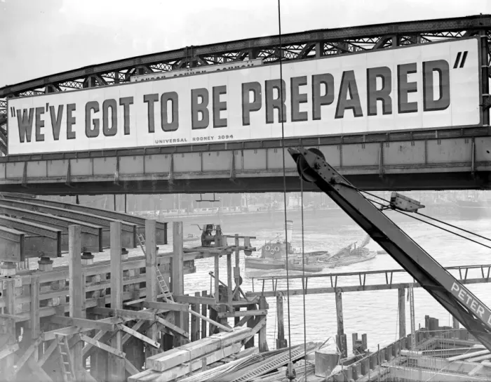 Framed Print : National Service appeal Giant poster on Waterloo Bridge 3 April 1939 Framed Print : National Service appeal Giant poster on Waterloo Bridge 3 April 1939