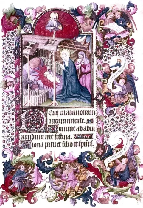 Framed Print : Nativity and Adoration. Book of Hours, French 1407 Framed Print : Nativity and Adoration. Book of Hours, French 1407