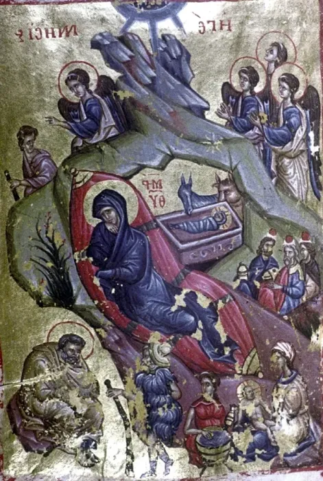 Framed Print : The Nativity. Blessed Virgin and some saints. Thessalonika, 1st half 14th Cent