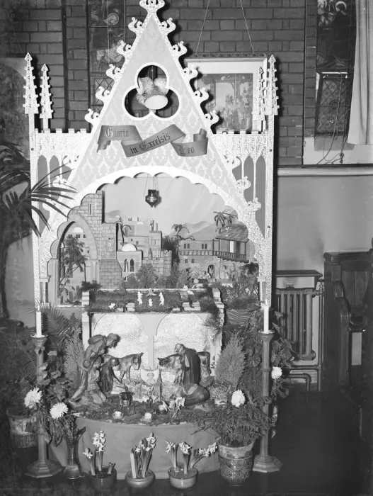 Framed Print : The nativity crib at St Marys Home, Stone, Kent. 1938 Framed Print : The nativity crib at St Marys Home, Stone, Kent. 1938
