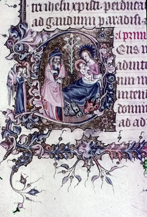 Framed Print : Nativity, Joseph with musical angels. English Illumination in 13th and 14th Cent