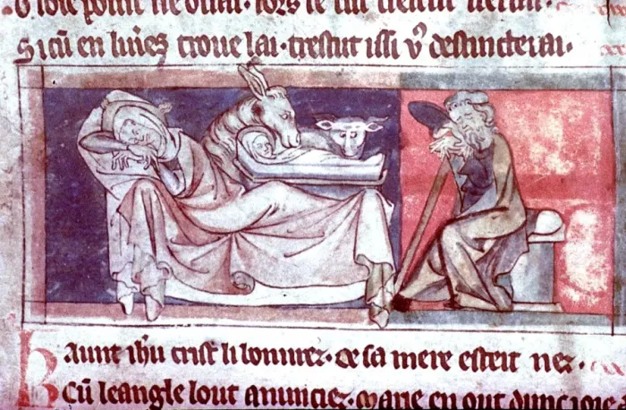 Framed Print : The Nativity. Mary asleep on a couch. Joseph on a chair. English, c. 1300 Framed Print : The Nativity. Mary asleep on a couch. Joseph on a chair. English, c. 1300