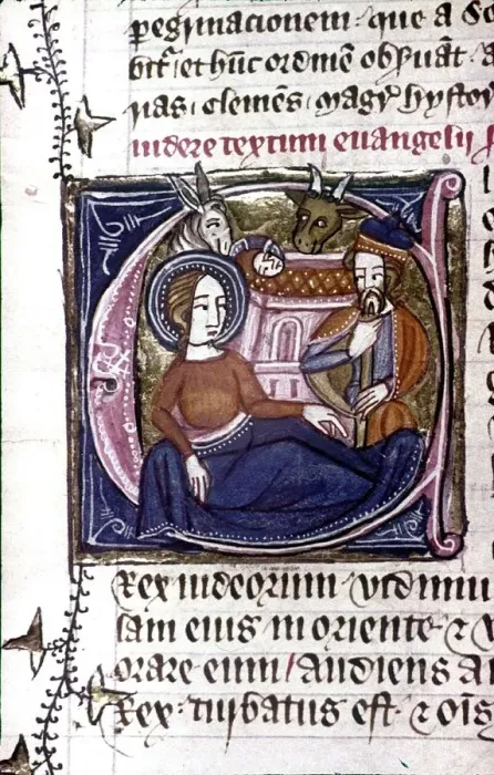 Framed Print : Nativity, Mary and Joseph with child, ox and ass