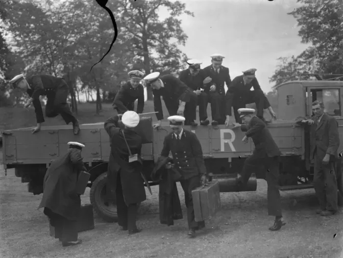 Framed Print : Naval cadets from the Thames Nautical College training ship HMS Worcester are being