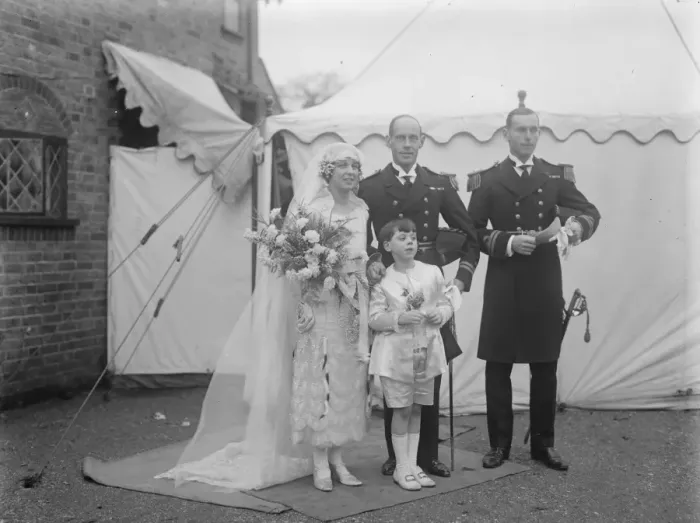 Framed Print : Naval Lieutenant weds Rear Admirals daughter. The marriage arranged between Lt Framed Print : Naval Lieutenant weds Rear Admirals daughter. The marriage arranged between Lt