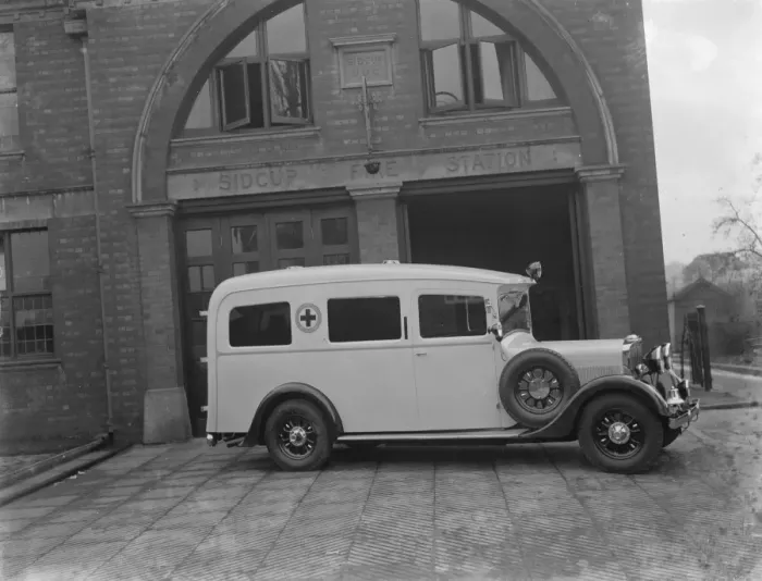 Framed Print : A new ambulance, parked outside Sidcup fire station, Kent. 1937