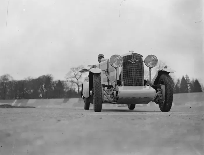 Framed Print : New racing car seen for the first time at Brooklands. A new racing car, the first Framed Print : New racing car seen for the first time at Brooklands. A new racing car, the first