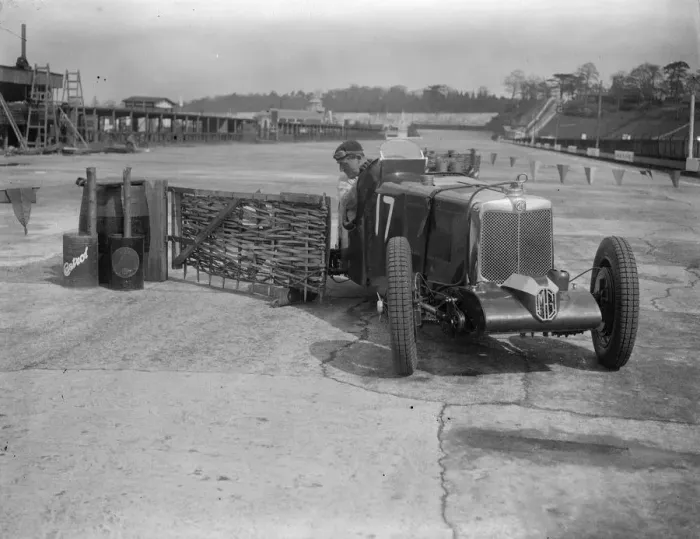 Framed Print : New swinging safety barriers erected ons bends at Brooklands track. A new Framed Print : New swinging safety barriers erected ons bends at Brooklands track. A new
