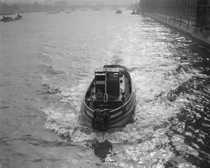 Framed Print : The new tug, President on the river Thames. 18 October 1929