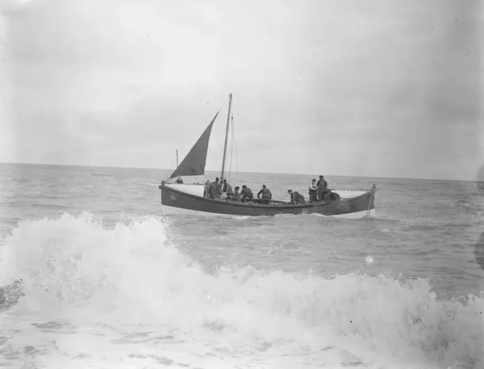 Framed Print : New type of motor lifeboat Priscilla Macbean launched at Eastbourne on Wednesday 27 Framed Print : New type of motor lifeboat Priscilla Macbean launched at Eastbourne on Wednesday 27