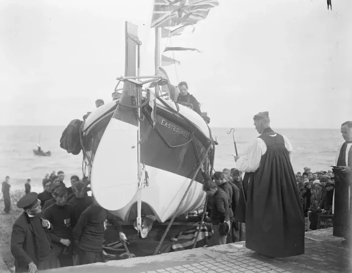 Framed Print : New type of motor lifeboat. Priscilla Macbean the new motor lifeboat to be Framed Print : New type of motor lifeboat. Priscilla Macbean the new motor lifeboat to be