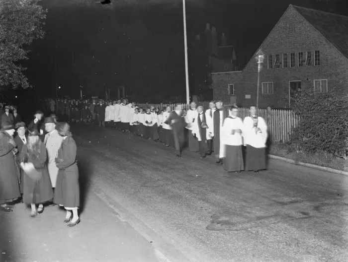 Framed Print : Night procession, Crayford. 1935 Framed Print : Night procession, Crayford. 1935