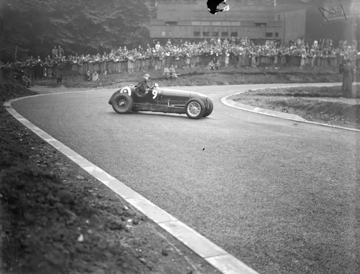 Framed Print : No. 9 skids round the bend. R hanson. 14 August 1937. [?] Crystal Palace