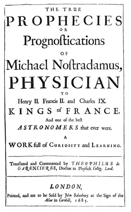 Framed Print : NOSTRADAMUS - TITLEPAGE The True Prophecies or Prognostications of Michael Nostradamus Framed Print : NOSTRADAMUS - TITLEPAGE The True Prophecies or Prognostications of Michael Nostradamus