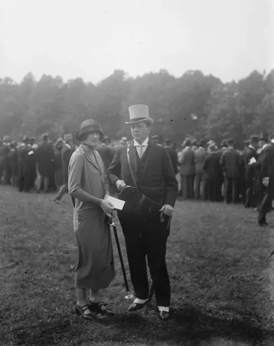 Framed Print : Oaks day at Epsom. Lord Portarlington and Lady Broughton. 6 June 1924 Framed Print : Oaks day at Epsom. Lord Portarlington and Lady Broughton. 6 June 1924