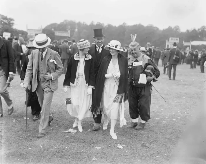Framed Print : Oaks Day at Epsom racecourse. Smiler the clown once again in evidence. 2 Framed Print : Oaks Day at Epsom racecourse. Smiler the clown once again in evidence. 2