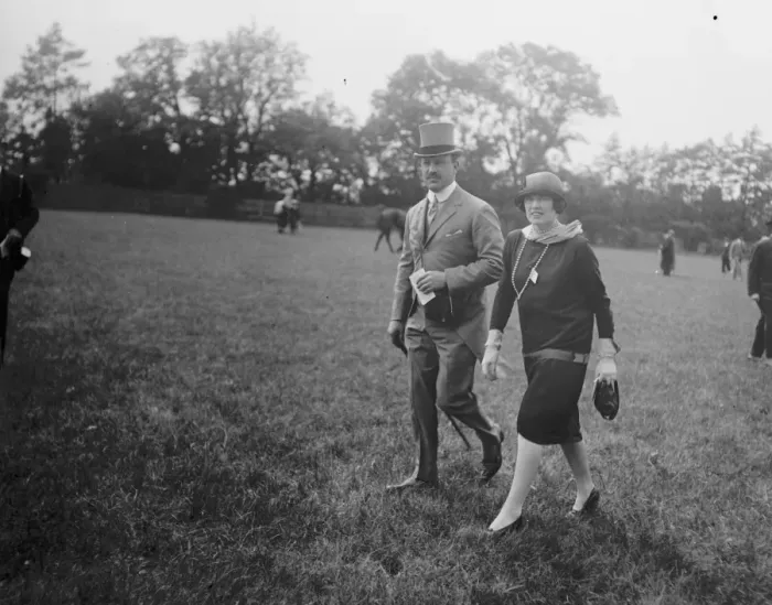 Framed Print : Oaks days at Epsom racecourse. Lord Dalmeny and his fiance, Lady Belper. 7 June 1924 Framed Print : Oaks days at Epsom racecourse. Lord Dalmeny and his fiance, Lady Belper. 7 June 1924