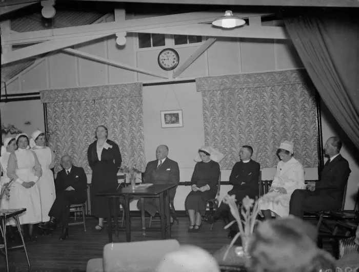 Framed Print : The official opening of the Livingstone Hospital recreation room, Dartford. Seen Framed Print : The official opening of the Livingstone Hospital recreation room, Dartford. Seen