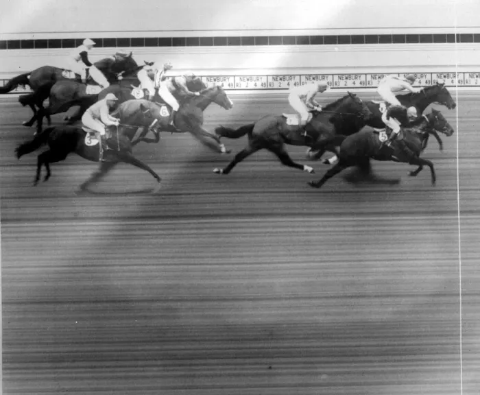 Framed Print : Official photo-finish at Newbury Spring Cup at Newbury, Berkshire. Winning Mr H. W