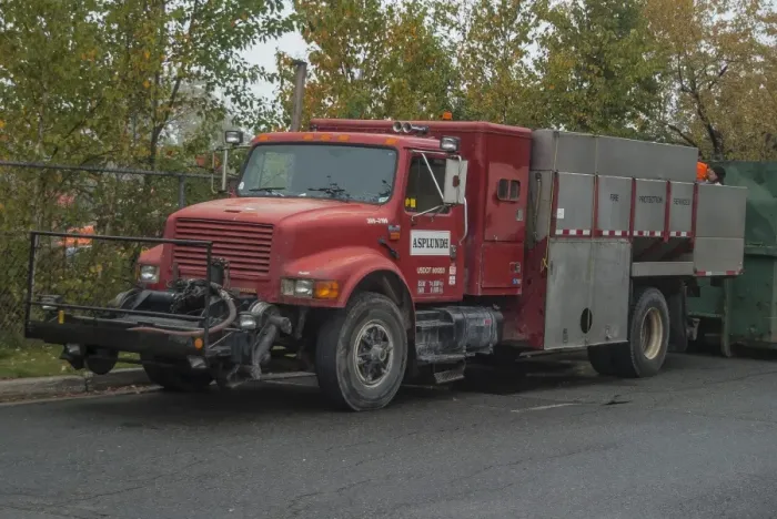Framed Print : An old International 4 wheeled rigid lorry in use with the fire protection service