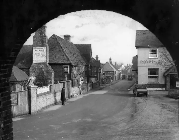 Framed Print : The old world village of Pevensey in Sussex. On the left is the historical 16th century Mint House Framed Print : The old world village of Pevensey in Sussex. On the left is the historical 16th century Mint House