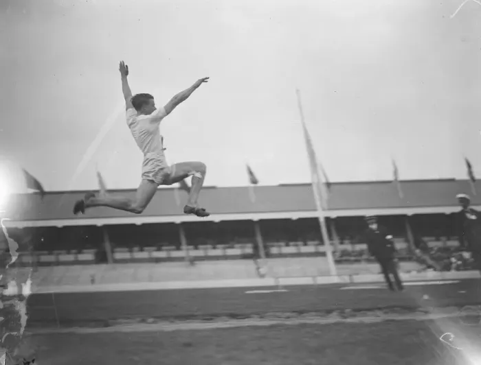 Framed Print : Olympic Games at Antwerp William Petersson, Sweden winner of the long jump. He