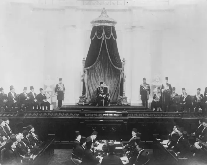 Framed Print : Opening of the Egyptian Parliament. Zaghlul is seen in the right reading a speech King Framed Print : Opening of the Egyptian Parliament. Zaghlul is seen in the right reading a speech King