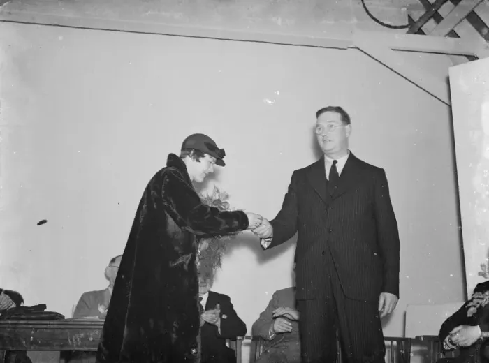 Framed Print : The opening of the new Parish Hall in Farningham, Kent. Miss Jessica Albery handing Framed Print : The opening of the new Parish Hall in Farningham, Kent. Miss Jessica Albery handing