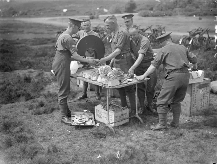 Framed Print : Behind The Orderlys Back. Photo shows : While the orderlies are busily cutting Framed Print : Behind The Orderlys Back. Photo shows : While the orderlies are busily cutting