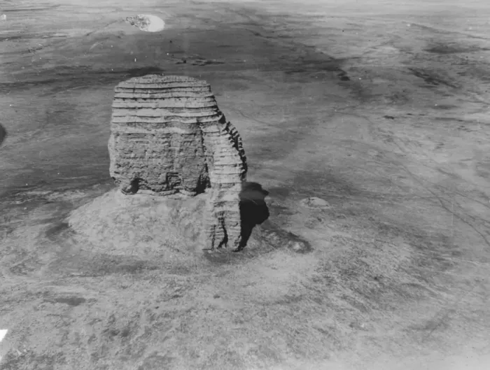 Framed Print : Original caption: An amazing survival. Aerial view of the tower of Babel as it appears today Framed Print : Original caption: An amazing survival. Aerial view of the tower of Babel as it appears today