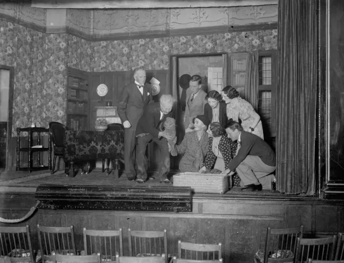 Framed Print : The Orpington Dramatic Society cast rehearsing their play. 1936 Framed Print : The Orpington Dramatic Society cast rehearsing their play. 1936