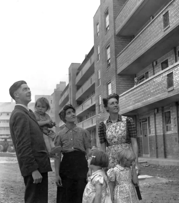 Framed Print : Outside the council flats built by the labour LCC in Islington, North London. By election