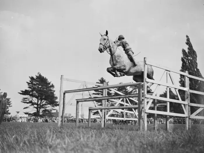Framed Print : Paddock Wood Horse Show Miss Pauline Jones of East Grinstead taking the triple bar
