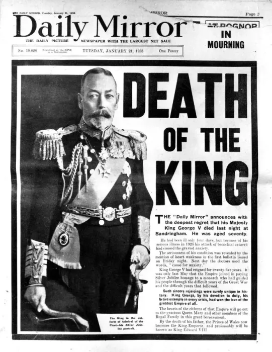 Framed Print : Front page of the Daily Mirror with the news of the death of King George V - 21 Framed Print : Front page of the Daily Mirror with the news of the death of King George V - 21