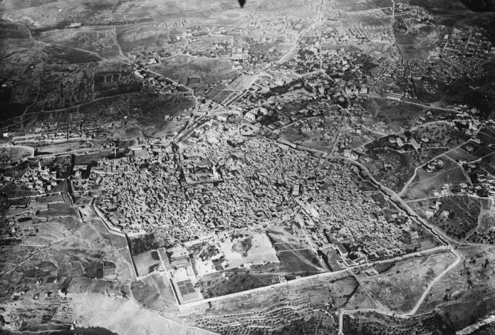 Framed Print : The Palestine disturbances. A striking aerial view of the disturbed city where Framed Print : The Palestine disturbances. A striking aerial view of the disturbed city where