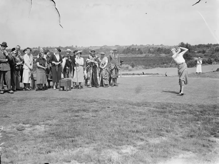 Framed Print : Pam Barton in play in the womens international golf match. Britain met France in Framed Print : Pam Barton in play in the womens international golf match. Britain met France in